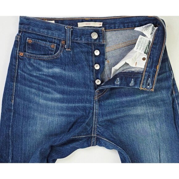 Levis Premium Size 26X29 Womens Wedgie Button Fly Blue Denim 5 Pocket Logo Jeans - Picture 8 of 15